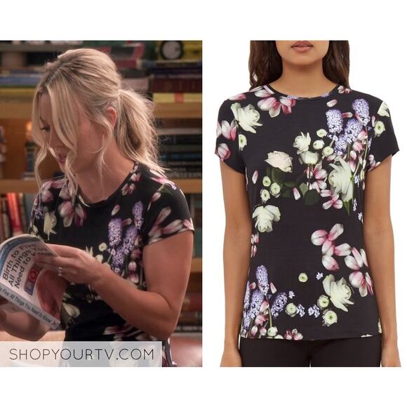 Ted Baker Villeaw Kensington Miraya Black Floral Print Short Sleeve Tee Size 2 - Picture 1 of 9